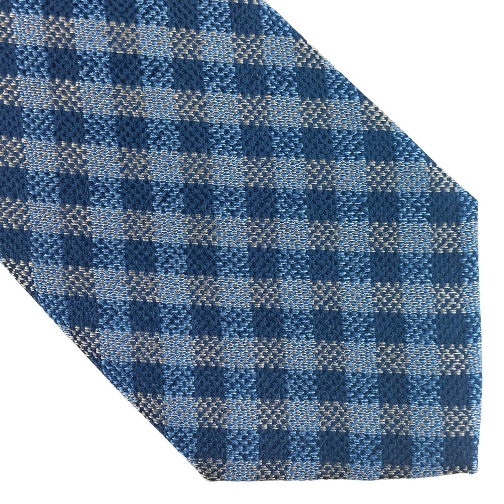 Blue and Gray 100% Silk Handmade Men's Tie Bloomingdale's Plaids and Check NWT